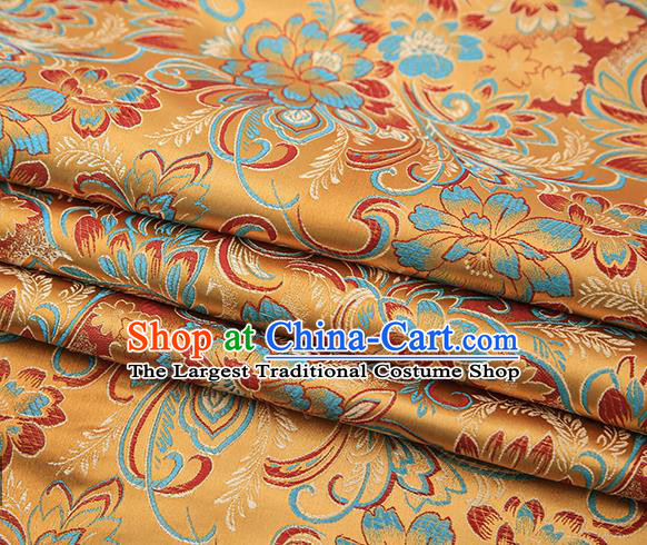 Chinese Traditional Golden Satin Brocade Fabric Tang Suit Classical Pattern Design Material Drapery