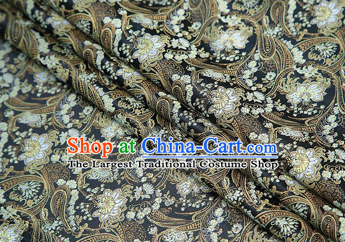 Top Grade Black Satin Chinese Traditional Brocade Fabric Qipao Dress Classical Lotus Pattern Design Material Drapery