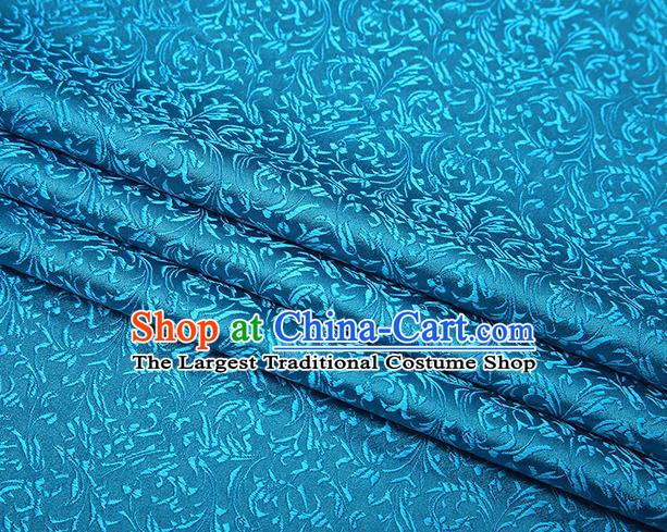 Top Grade Chinese Traditional Blue Brocade Fabric Tang Suit Satin Material Classical Pattern Design Drapery