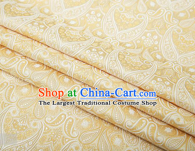 Chinese Traditional Golden Satin Fabric Tang Suit Brocade Classical Loquat Flower Pattern Design Material Drapery