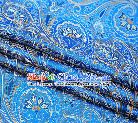 Chinese Traditional Tang Suit Blue Brocade Fabric Classical Pattern Design Material Satin Drapery