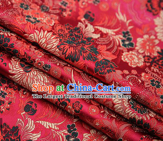 Chinese Traditional Tang Suit Wine Red Brocade Fabric Classical Chrysanthemum Pattern Design Material Satin Drapery