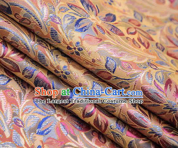 Traditional Chinese Tang Suit Golden Brocade Fabric Classical Petunia Pattern Design Satin Material Drapery