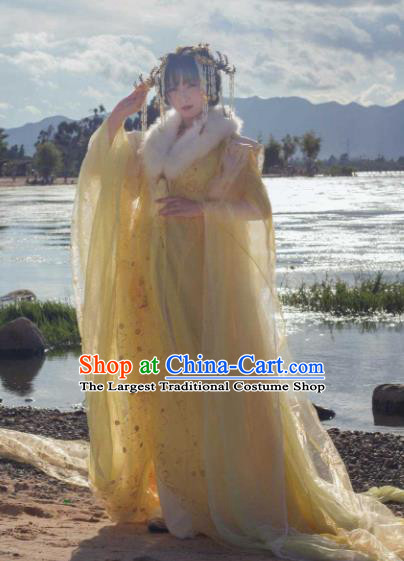 Traditional Chinese Cosplay Palace Princess Hanfu Dress Ancient Peri Embroidered Costumes and Headpiece Complete Set