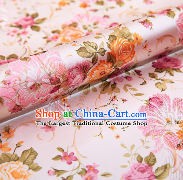 Chinese Traditional Pink Nanjing Brocade Satin Fabric Tang Suit Material Classical Peony Pattern Design Drapery