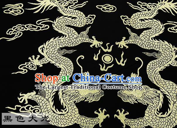 Chinese Traditional Satin Classical Dragons Pattern Design Black Brocade Fabric Tang Suit Material Drapery