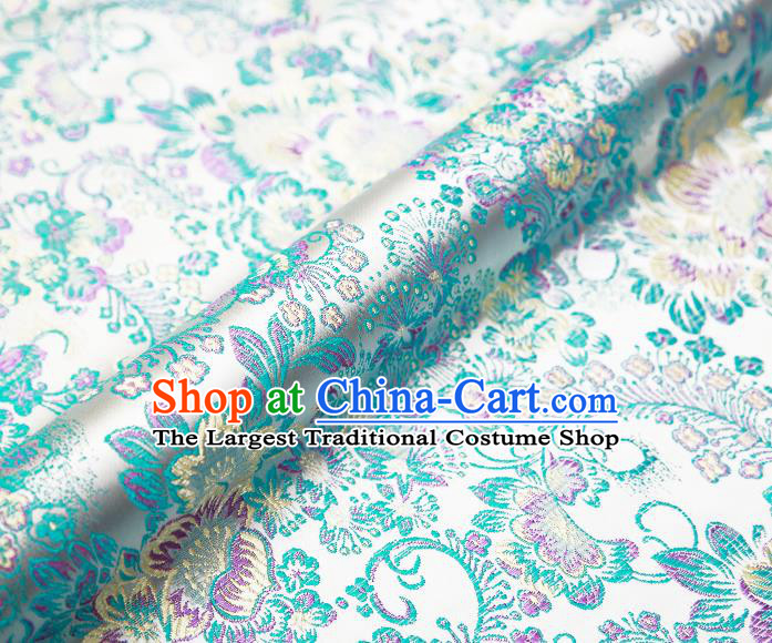 Chinese Traditional White Satin Classical Peony Pattern Design Brocade Fabric Tang Suit Material Drapery