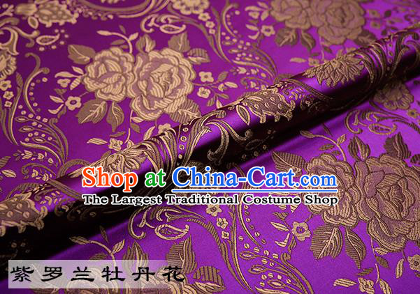 Chinese Traditional Purple Satin Classical Peony Pattern Design Brocade Fabric Tang Suit Material Drapery