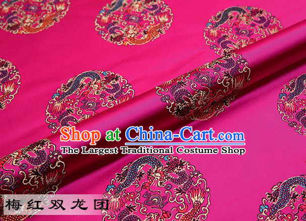 Chinese Traditional Rosy Satin Classical Dragons Pattern Design Brocade Fabric Tang Suit Material Drapery