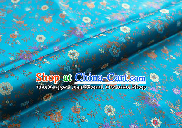 Chinese Traditional Garment Fabric Classical Flowers Pattern Design Blue Brocade Cushion Material Drapery