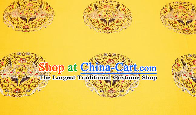 Top Grade Phoenix Pattern Yellow Brocade Chinese Traditional Garment Fabric Cushion Satin Material Drapery