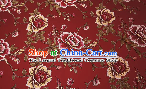 Top Grade Classical Peony Pattern Red Brocade Chinese Traditional Garment Fabric Cushion Satin Material Drapery