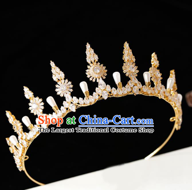 Top Grade Handmade Bride Golden Crystal Royal Crown Hair Accessories for Women