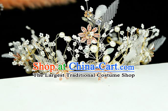 Top Grade Handmade Bride Beads Flowers Royal Crown Baroque Hair Accessories for Women
