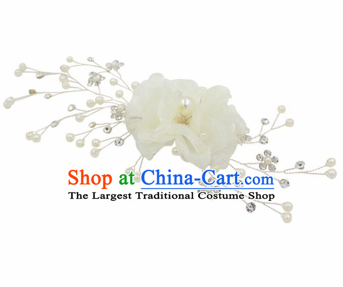 Top Grade Handmade Bride White Silk Flowers Hair Comb Baroque Princess Hair Accessories for Women