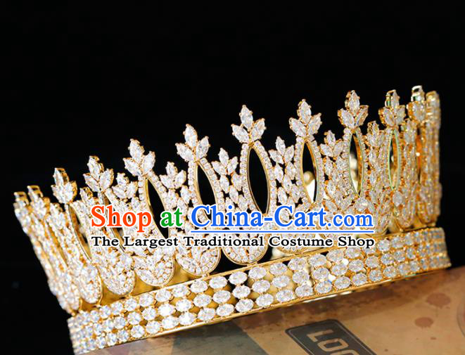 Top Grade Handmade Bride Crystal Golden Royal Crown Baroque Princess Hair Accessories for Women