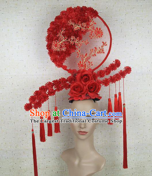 Top Grade Handmade Chinese Red Flowers Tassel Palace Hair Clasp Headdress Traditional Hair Accessories for Women