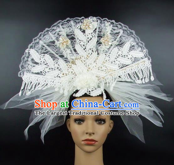 Top Grade Handmade Chinese White Lace Palace Hair Clasp Traditional Hair Accessories Headdress for Women