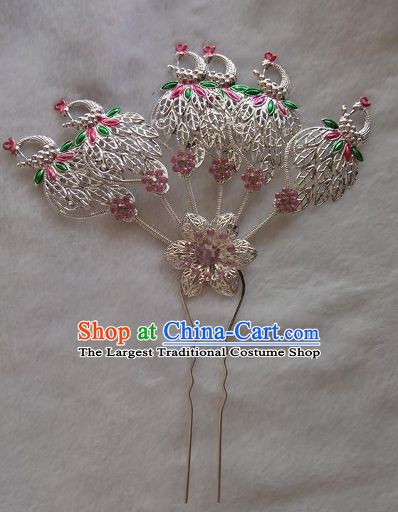 Chinese Ethnic Dai Nationality Hair Accessories Traditional Folk Dance Peacock Hairpins for Women