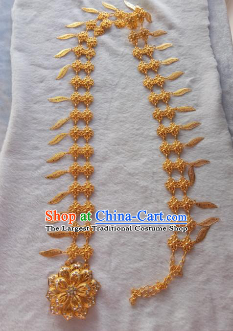 Chinese Ethnic Dai Nationality Waist Accessories Traditional Folk Dance Golden Belts for Women