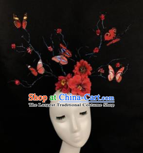 Top Grade Catwalks Hair Accessories Halloween Brazilian Carnival Red Flowers Butterfly Headdress for Kids