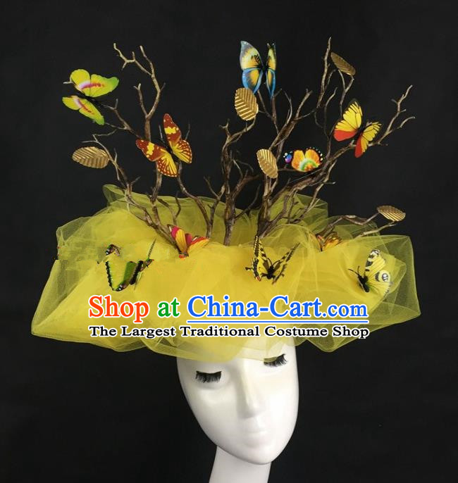 Top Grade Catwalks Hair Accessories Halloween Brazilian Carnival Yellow Veil Headdress for Kids