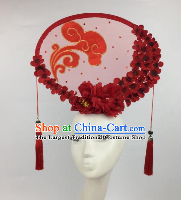 Chinese Traditional Exaggerated Palace Headdress Catwalks Red Hair Accessories for Women