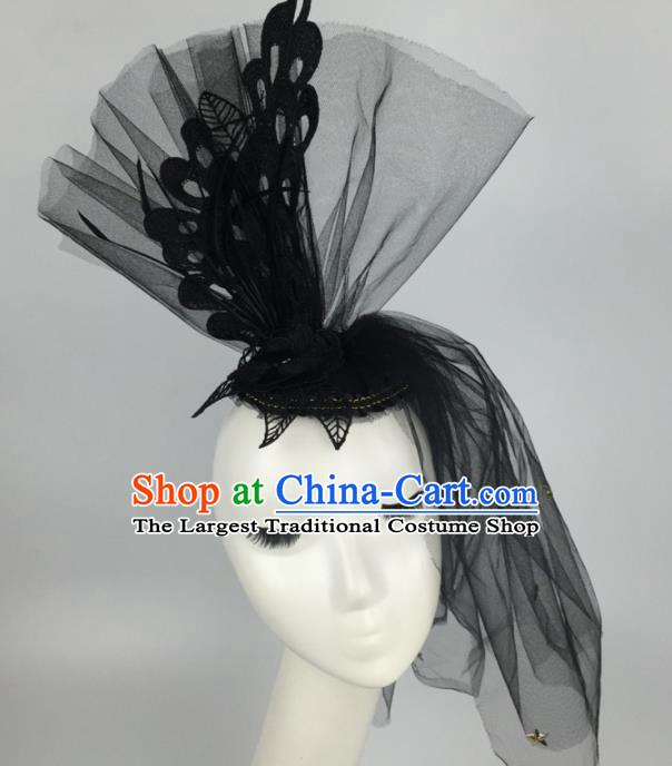 Top Grade Halloween Catwalks Headdress Brazilian Carnival Black Veil Hair Accessories for Women