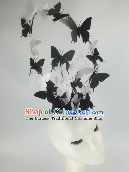 Top Grade Halloween Catwalks Headdress Brazilian Carnival Black Butterfly Top Hat for Women