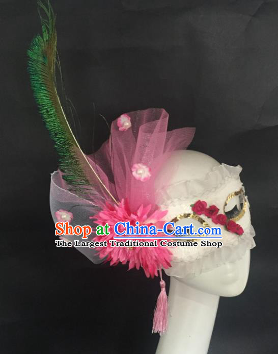 Halloween Exaggerated Accessories Catwalks Pink Veil Peony Masks for Women