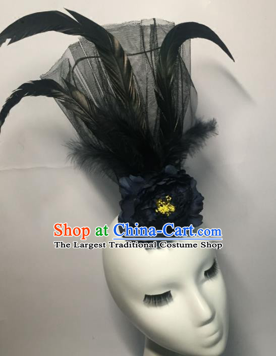 Top Grade Halloween Catwalks Headdress Brazilian Carnival Black Feather Top Hat for Women