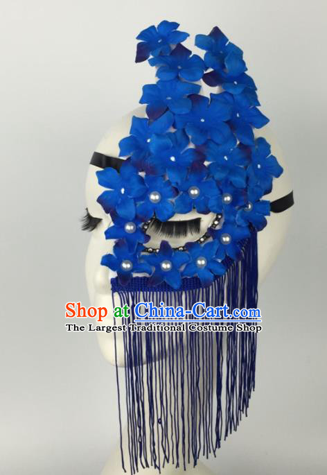 Halloween Exaggerated Accessories Catwalks Blue Flowers Tassel Masks for Women