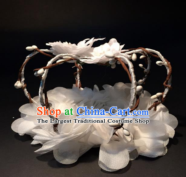 Top Grade Halloween Catwalks Headdress Brazilian Carnival White Flowers Royal Crown for Women