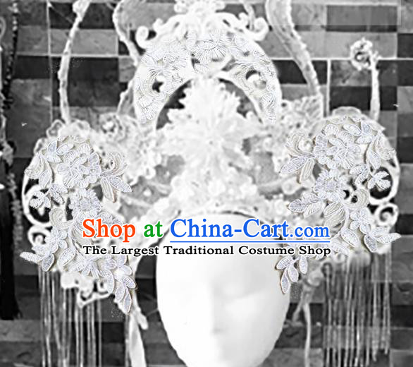 Top Grade Halloween Catwalks Headdress Brazilian Carnival White Lace Hair Accessories for Women