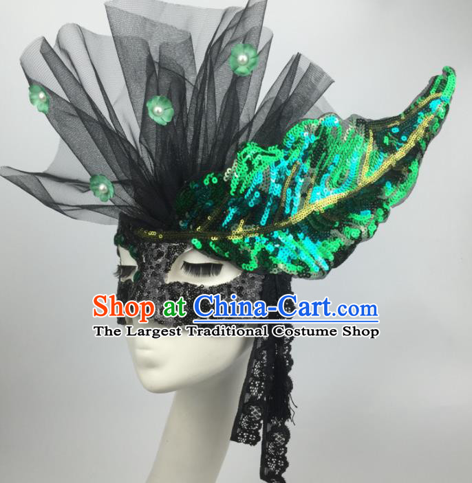 Halloween Exaggerated Accessories Catwalks Green Sequins Masks for Women