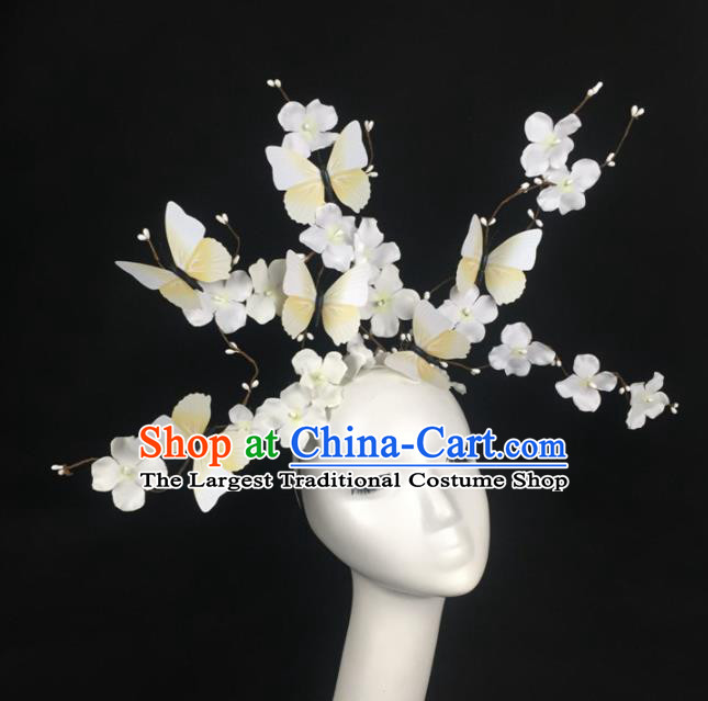 Top Grade Halloween Catwalks Headdress Brazilian Carnival White Butterfly Flowers Hair Accessories for Women