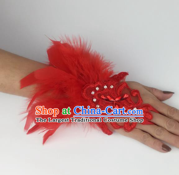 Top Grade Halloween Catwalks Wristlet Accessories Brazilian Carnival Red Feather Bracelet for Women