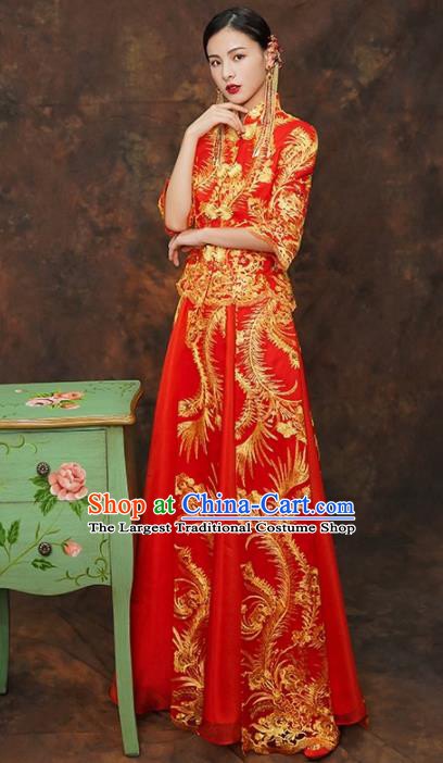 Chinese Traditional Wedding Costumes Ancient Bride Embroidered Red Xiuhe Suits for Women