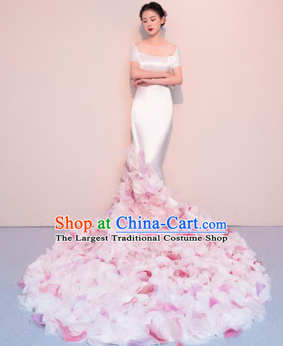 Top Grade Customized Wedding Dress Bride Pink Flowers Trailing Full Dress for Women