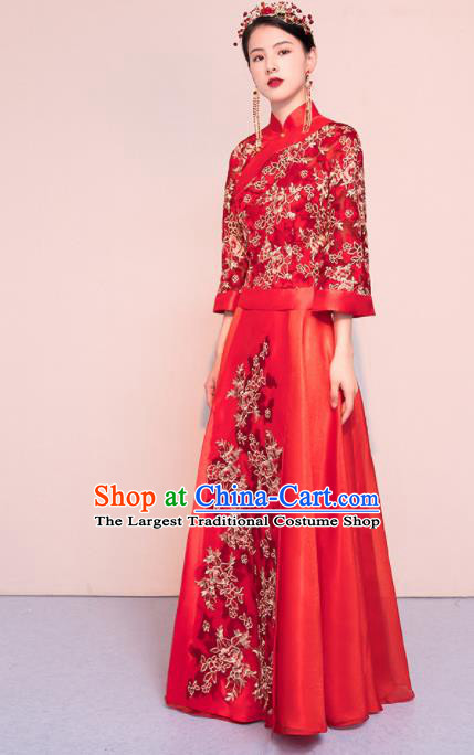 Chinese Traditional Xiuhe Suits Ancient Bride Embroidered Wedding Dress for Women