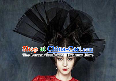 Top Grade Halloween Hair Accessories Gothic Catwalks Black Veil Top Hat for Women