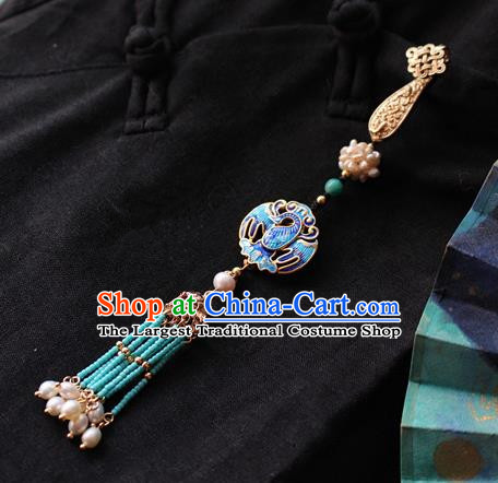 Chinese Classical Jewelry Accessories Traditional Hanfu Blueing Brooch Tassel Pendant for Women