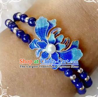 Chinese Traditional National Accessories Ethnic Blueing Lotus Bracelet for Women