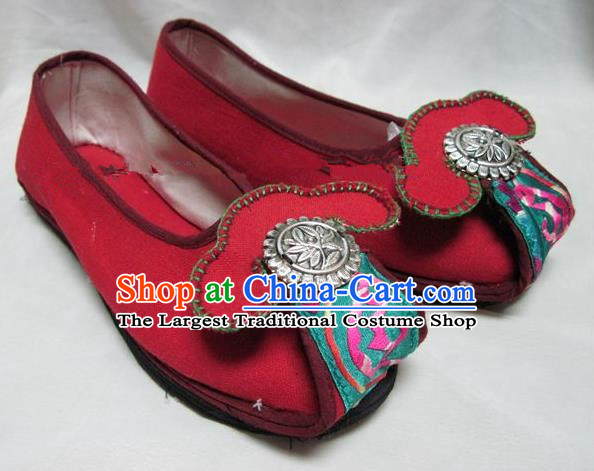 Asian Chinese Traditional Hanfu Shoes Ethnic Red Embroidered Shoes for Women