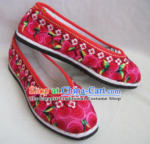 Asian Chinese Traditional Hanfu Shoes Ethnic Red Embroidered Shoes for Women