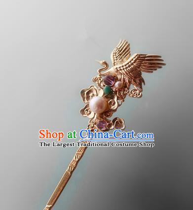 Asian Chinese Traditional Hair Accessories Ancient Hanfu Golden Crane Hairpins for Women