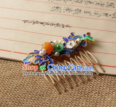 Asian Chinese Traditional Hanfu Hair Comb Ancient Palace Blueing Hairpins for Women