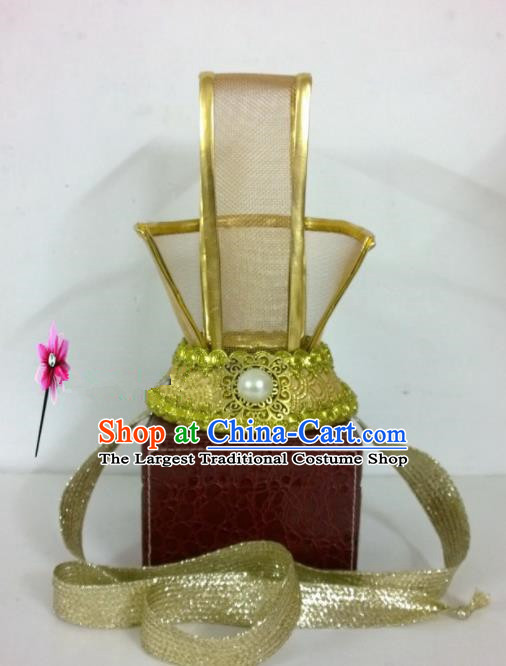 Chinese Traditional Hanfu Headdress Ancient Han Dynasty Emperor Tuinga Golden Hairdo Crown for Men