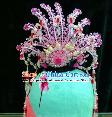 Chinese Classical Beijing Opera Hair Accessories Traditional Ancient Princess Pink Phoenix Coronet for Women