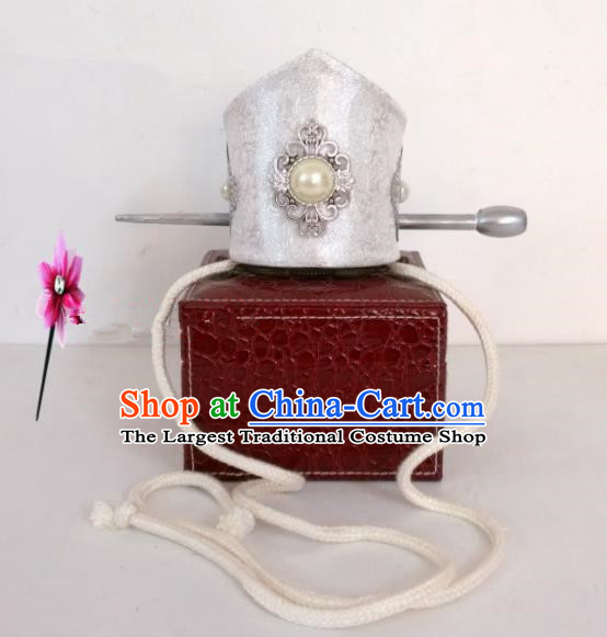 Chinese Traditional Hanfu Headdress Ancient Tang Dynasty Prince White Hairdo Crown for Men